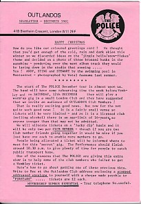 Outlandos Fan Club Newsletter December 1981