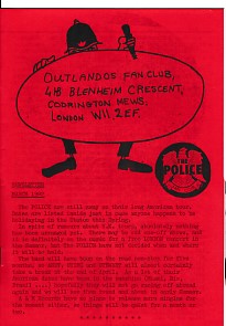 POLICE, Outlandos Fan Club Newsletter March 1982